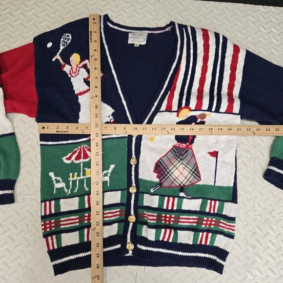 Vintage Susan Bristol Tennis Golf Country Club Cardigan Sweater Medium Flawed - Picture 13 of 15